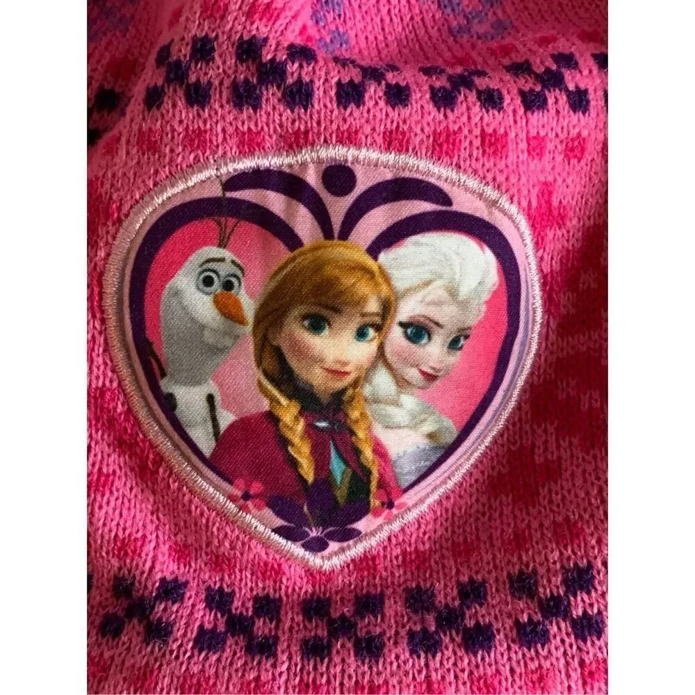 Disney Frozen Knit Pom Beanie Kids Pink Princess Winter Hat Elsa and Anna Nordic